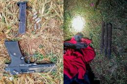 Collage photo of a gun and other items recovered by police officers.
